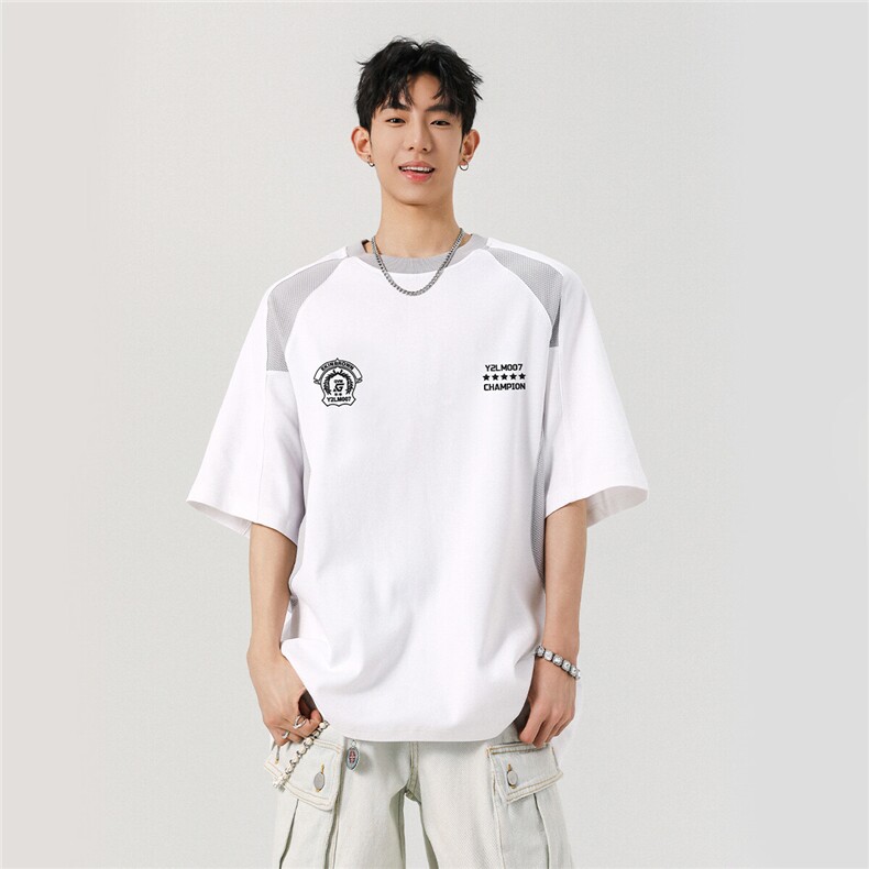 凉感双色拼接设计羽毛球球服大码M-5XL短袖T恤男DX78029P50控78,男装T恤,星座227-7