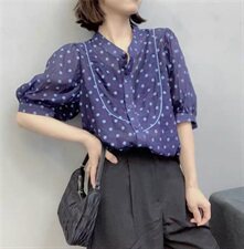 欧洲站2021夏季新款欧货女装宽松波点雪纺衫女泡泡袖洋气上衣，女装衬衫，潮品会