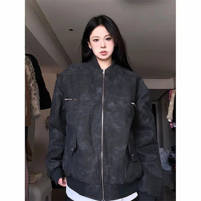 宽松棒球服外套秋冬新款百搭高级感PU皮机车夹克男女JKF223,男装夹克,星座516A