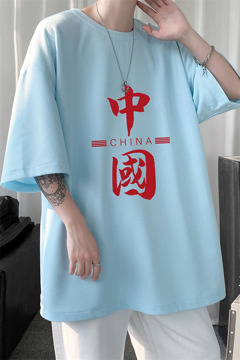 HT73198-P22华夫格t恤男短袖男大码五分袖短句风,男装T恤,电商A040