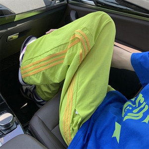 夏款男冰丝复合褶皱条纹拼接抽绳束脚长裤h064 P38图片
