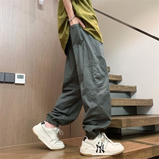 2025春夏款港风纯棉宽松休闲百搭束脚工装裤休闲裤K24119-P55，男装工装外套，星座717
