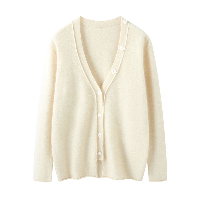 2025年秋季单件长袖V领开衫时尚百搭通勤休闲/淑女，女装羊绒衫，鹿一羊绒