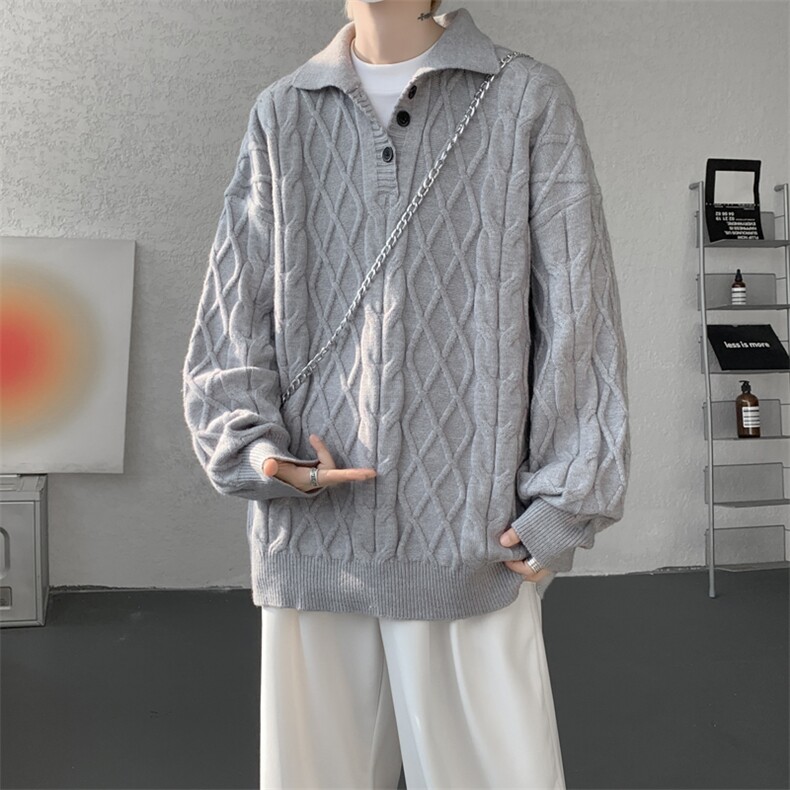 8XL-M韩版polo领麻花针织大码翻领慵懒风宽松百搭毛衣MY1518P75,男装针织衫/毛衣,电商B238