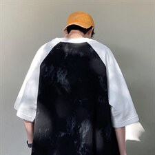 新款夏季短袖珠地面料宽松刺绣印花假两件男士T恤ZDY3414-P50，男装T恤，星座717