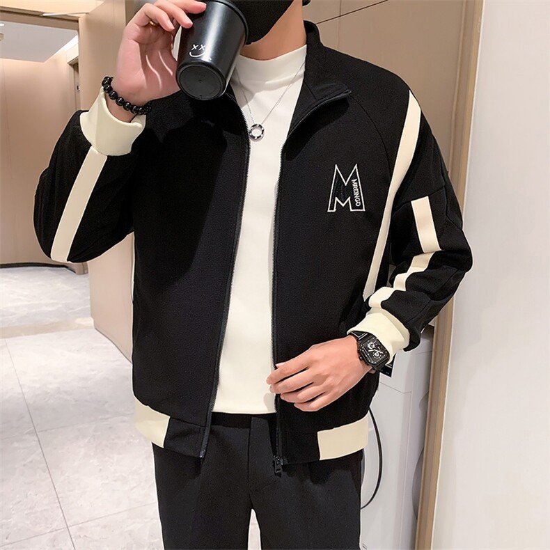 JK01-P95秋季立领简约款夹克男韩版百搭休闲外套潮流ins上衣黑,男装夹克,电商D323（原B261）