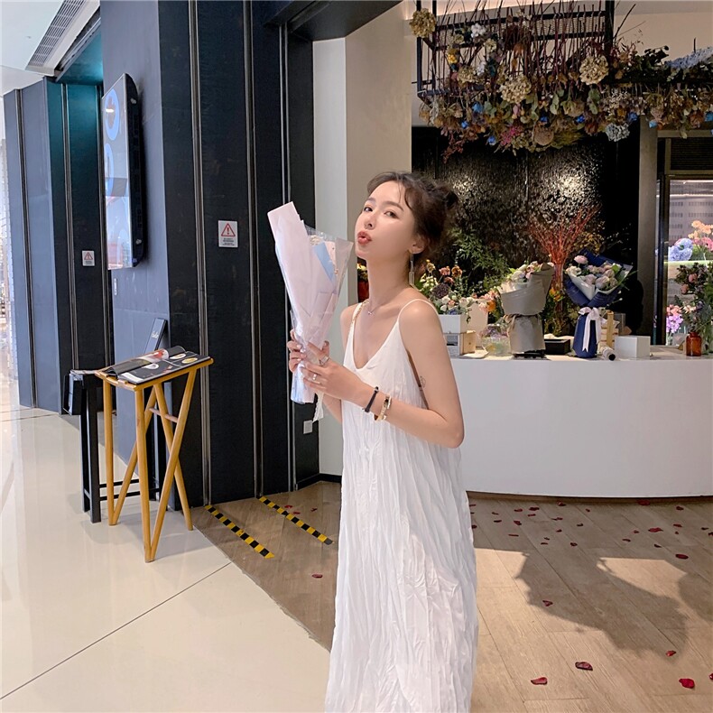 现货2022夏季新款打底褶皱中长款吊带裙仙女裙-A1810-P55K99,女装背心吊带,浙宝305