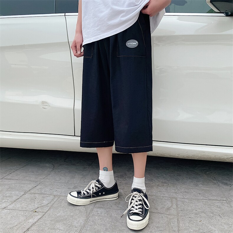 港风男士宽松直筒潮流运动休闲ins蓝底潮牌七分裤DK7107-P37控58,男装休闲裤,星座717