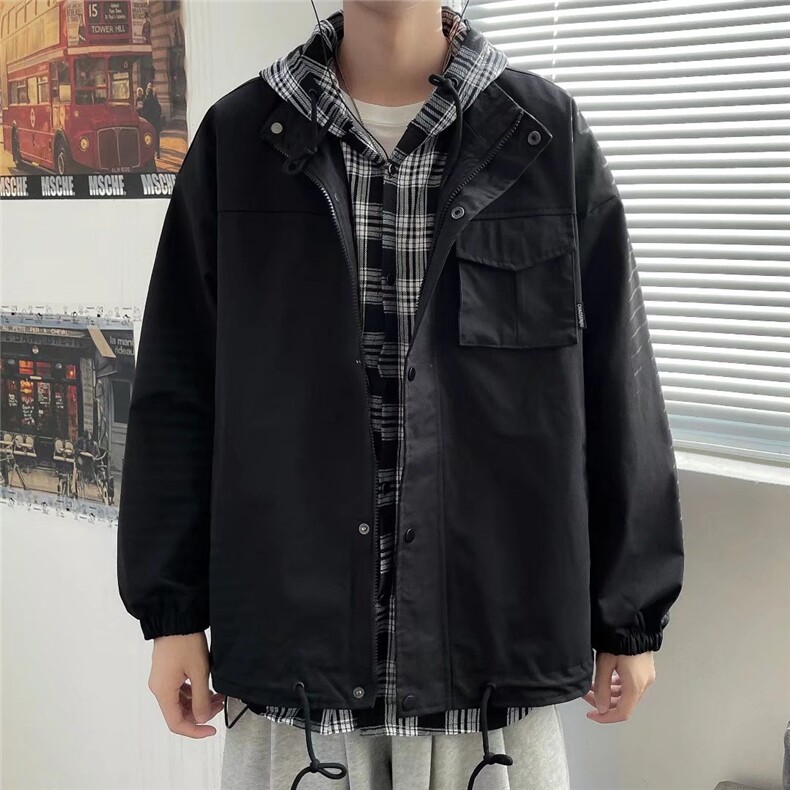 工装外套男士春秋冬季新款假两件连帽外套W026P65,男装夹克,星座1116-2