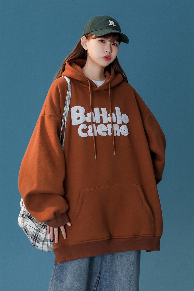 中性风情侣装秋冬装毛巾绣花加厚连帽套头加绒卫衣G1025P68女类,男装卫衣,电商A339