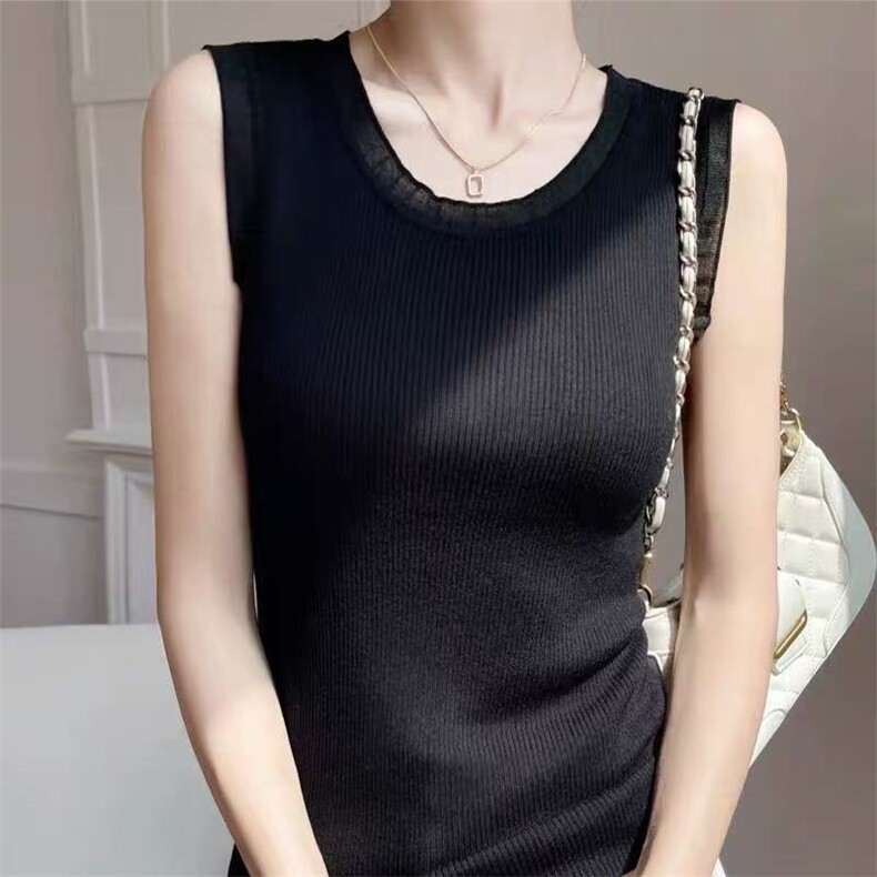 针织背心女夏季薄款吊带宽松外穿百搭上衣纯色显瘦无袖圆领打底衫,女装T恤,萱芳婷羊绒