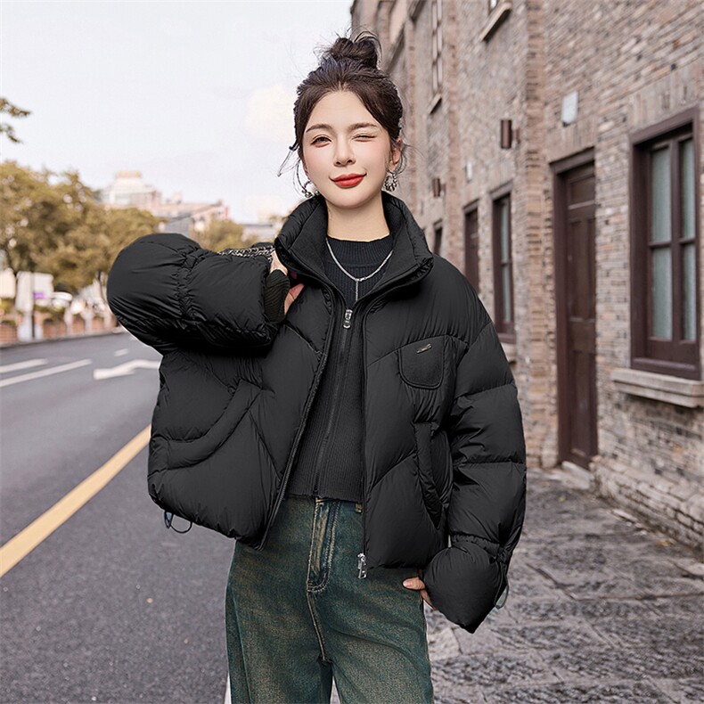 设计感假两件短款羽绒服女2024冬季新款立领保暖白鸭绒面包服外套,女装羽绒服,艾仟回(原伊仟回)
