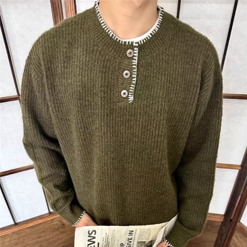 亨利领毛衣男宽松休闲慵懒感保暖套头针织衫513AMY2592P55,男装针织衫/毛衣,星座513A