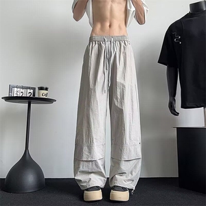 夏季薄款工装伞兵裤男柳钉机能风宽松百搭纯色直筒阔腿休闲长裤子图片