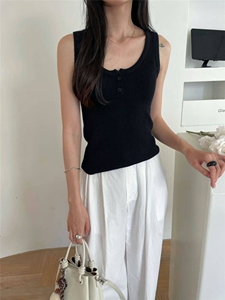 高品质冰丝针织吊带背心女内搭无袖打底衫上衣纽扣背心春夏新款图片
