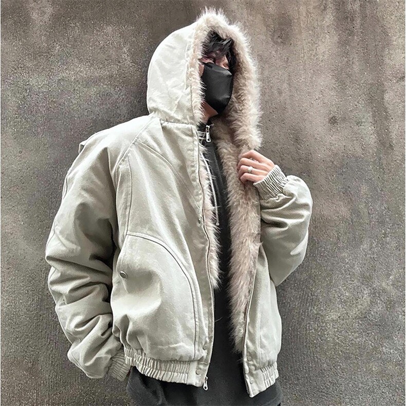 现货高品质美式高街冬季重磅硬挺短款座山雕毛领棉衣男女加厚外套，男装棉衣，电商A486-1