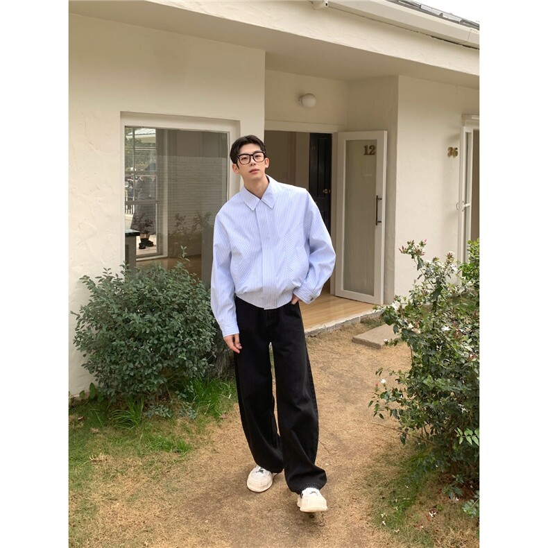 APMMDD美式短款细条纹春秋季垫肩夹克男宽松高级感痞帅复古外套,男装夹克,星座506A