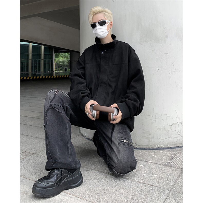 麂皮绒外套男士秋冬设计感小众上衣美式潮牌宽松休闲夹克JK05-P63,男装夹克,星座308B-2