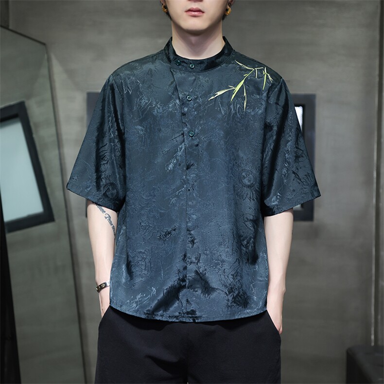 新中式立领风潮T恤短袖民族服饰刺绣汉服时尚唐装T2415-P55,男装T恤,电商A227