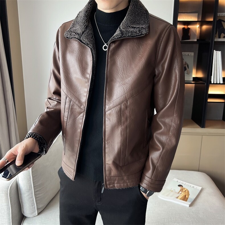 抖音新款棉衣男店主风加绒加厚棉服羊羔绒男装皮衣PY0918-P100图片