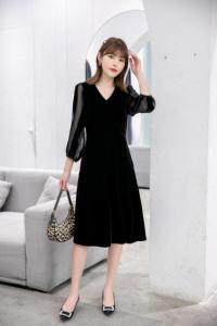 秋装新款上市金丝绒连衣裙M一XXL，女装连衣裙，拉思维加丝