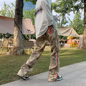 美式高街复古嘻哈拉链迷彩长裤ins潮牌hiphop直筒CK76P45图片