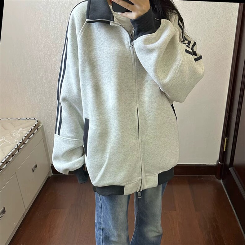 抖音得物高品质26春装美式高街重磅结构拼接织带立领卫衣外套CM42,女装短外套,电商A486-1