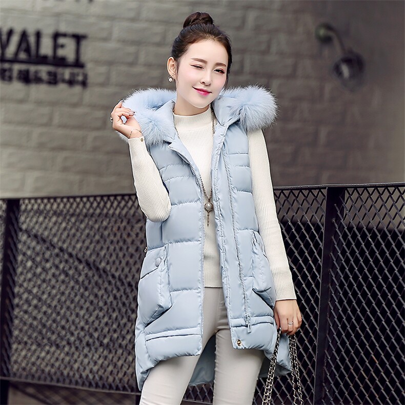 时尚保暖羽绒马甲女冬季新款韩版修身显瘦长款无袖外套加厚棉服，女装马甲，尚娜萱