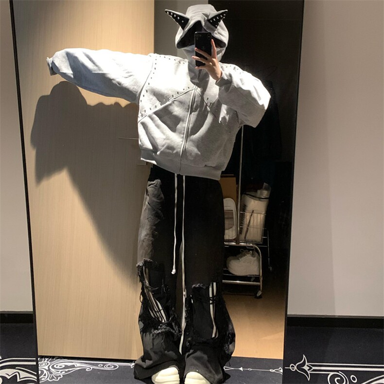 【现货】XZ1218WT6004特价P59美式高街铆钉连帽卫衣外套，女装短外套，星座1218（原611-3）