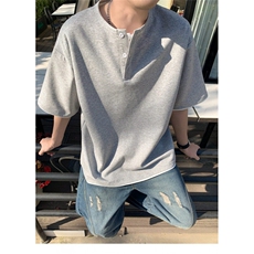 夏季高质量男生男款假两件短袖纯色上衣T恤黑色灰色潮牌时尚款，男装T恤，星座1013