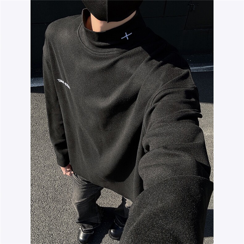 德绒半高领打底衫卫衣难看秋冬内搭美式保暖白色长袖T恤特P28，男装T恤，电商C306-1