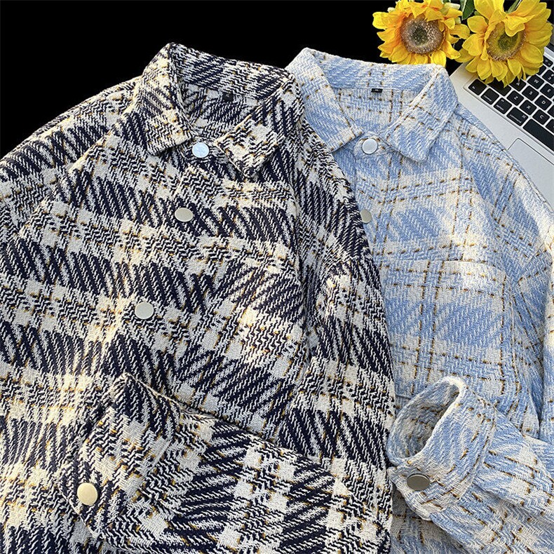 25年春季小香风衬衫长袖大码宽松落肩现货DS-C323-1-2312-特批50，男装衬衫，电商C323-1