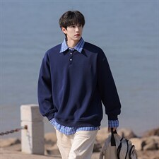 可二开衬衫领卫衣大码M-5XL表面棉底部聚酯纤维78010P58，男装衬衫，星座227-7