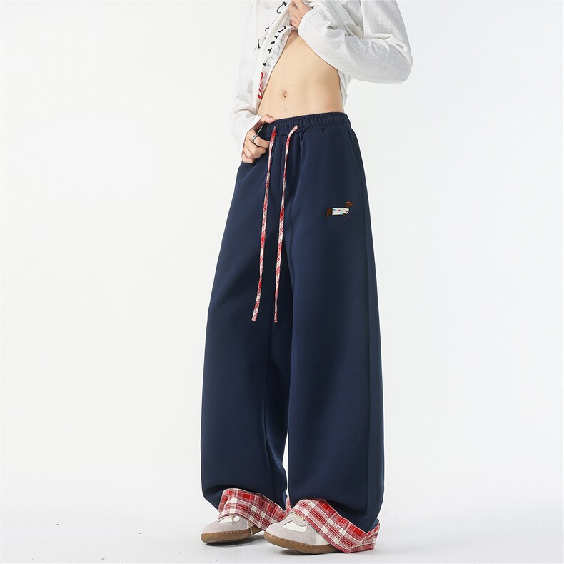 8XL-M美式复古格纹拼接卷边运动卫裤男直筒阔腿休闲裤子K9170P58,男装休闲裤,电商D206-1
