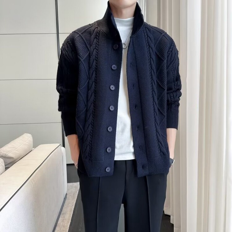 针织开衫外套男秋冬季2025新款加厚外穿宽松慵懒风高级感麻花毛衣,男装针织衫/毛衣,星座218-8
