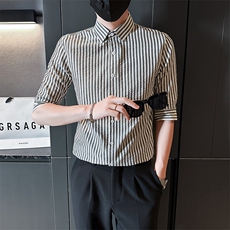 夏季男士七分袖条纹衬衫男休闲修身休闲衬衣A236-C665-P55，男装衬衫，电商A236