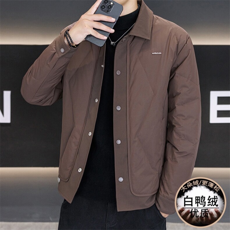 白色翻领轻薄羽绒服男冬季新款拼接设计高级感假两件保暖夹克外套,男装夹克,星座914