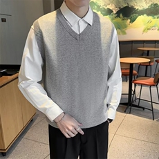 无袖针织毛衣背心v领马夹纯色套头坎肩毛线打底秋冬马甲男装，男装背心/马甲，星座506A