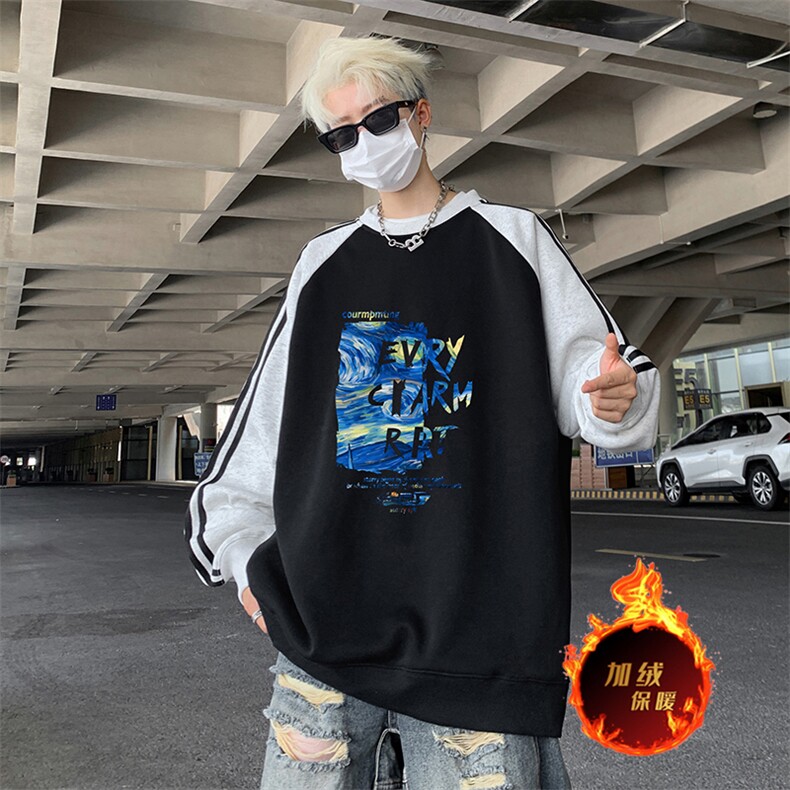 抖音得物供货提供视频秋冬重磅美式宽松织带圆领卫衣07159,男装卫衣,电商A486