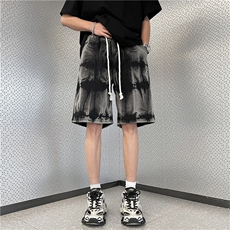 美式扎染水洗牛仔短裤男夏季薄款宽松大码潮牌设计感小众五分中裤，男装牛仔裤，星座410-6（原星座1304-1）