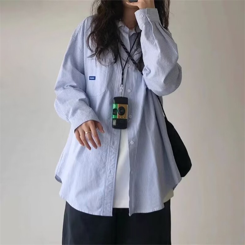 宽松型百搭原宿尖领流行ins简约文艺潮流衬衫日系长袖女气质新款,男装衬衫,星座1210-1