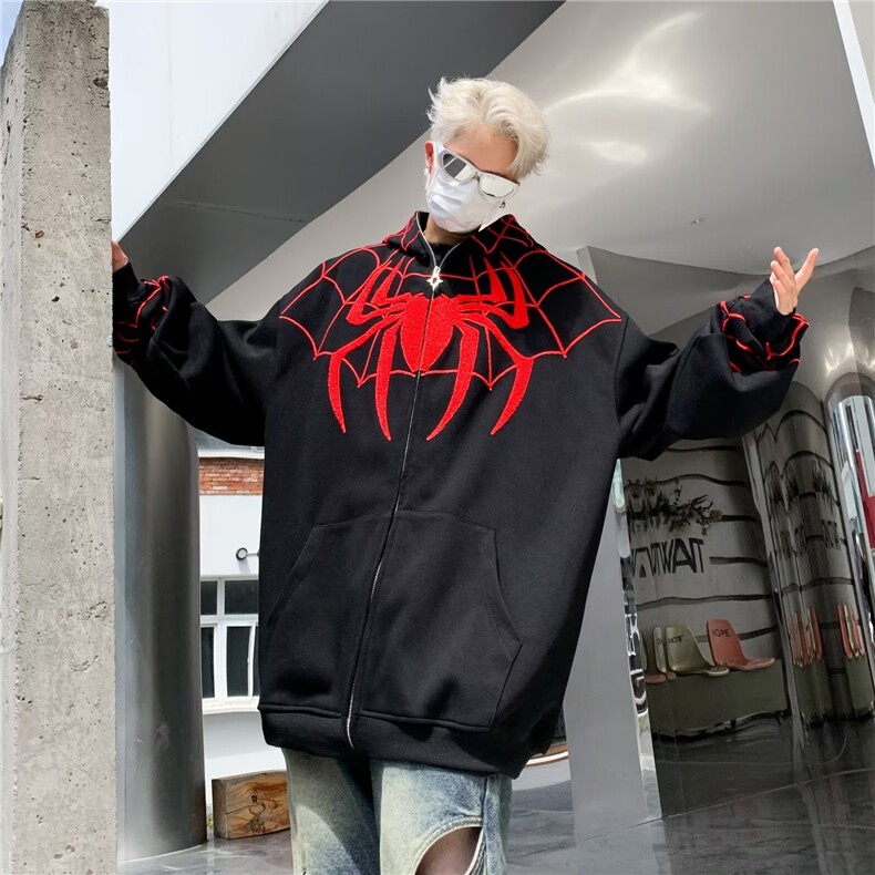 蜘蛛开衫卫衣男款潮牌刺绣植绒小众外套美式高街W8601P65,男装卫衣,星座1116-2
