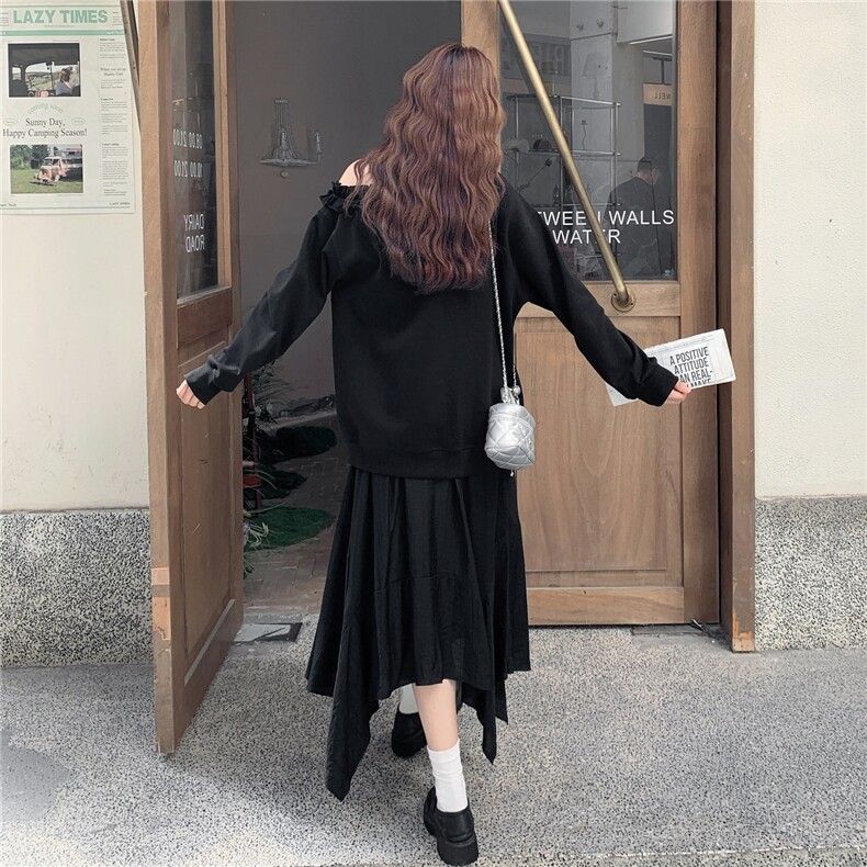 秋装木耳边设计露肩上衣+不规则半身裙两件2C050-1279-P165-K258,女装套装/套裙,2C050