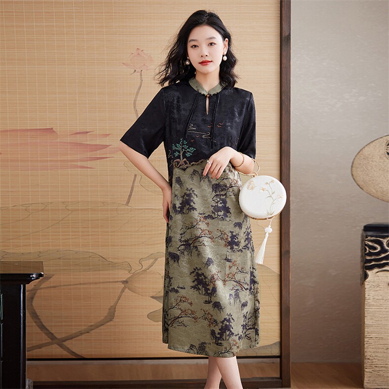 新中式国风刺绣连衣裙女夏装2025年新款复古气质广州十三行裙子女,女装连衣裙,媚琳依坊