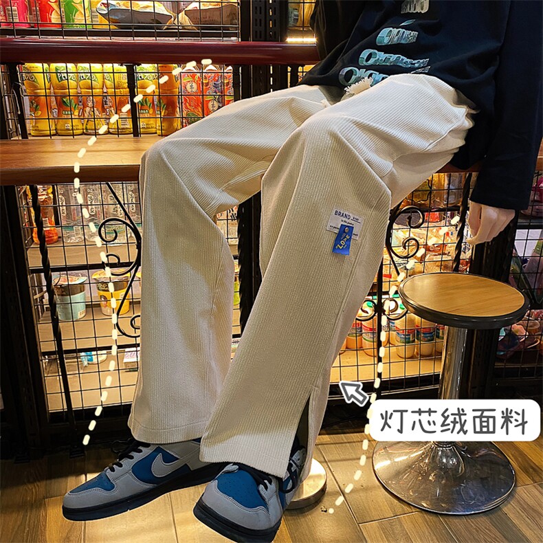 特P25春秋季港长裤子风复古喇叭裤流行宽松雪尼尔直筒裤K2204,男装休闲裤,电商B370