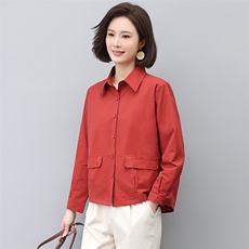 纯棉衬衫外套女长袖2023新款春秋妈妈洋气休闲宽松短款开衫薄上衣，女装短外套，涵誉