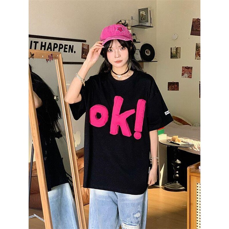 网图有货美式复古立体OK字母短袖T恤男女情侣宽松上衣A529-P38,男装T恤,星座1505