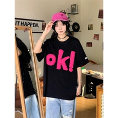 网图有货美式复古立体OK字母短袖T恤男女情侣宽松上衣A529-P38，男装T恤，星座1505