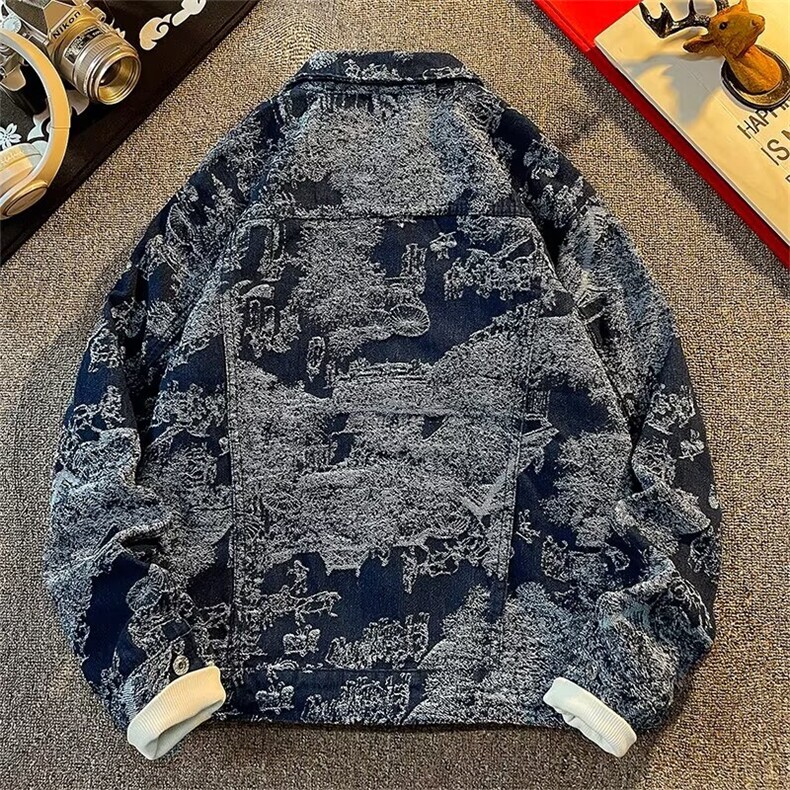 设计感提花夹克男女款美式复古牛仔外套宽松痞帅情侣衣服B88/P70,男装工装外套,星座506B