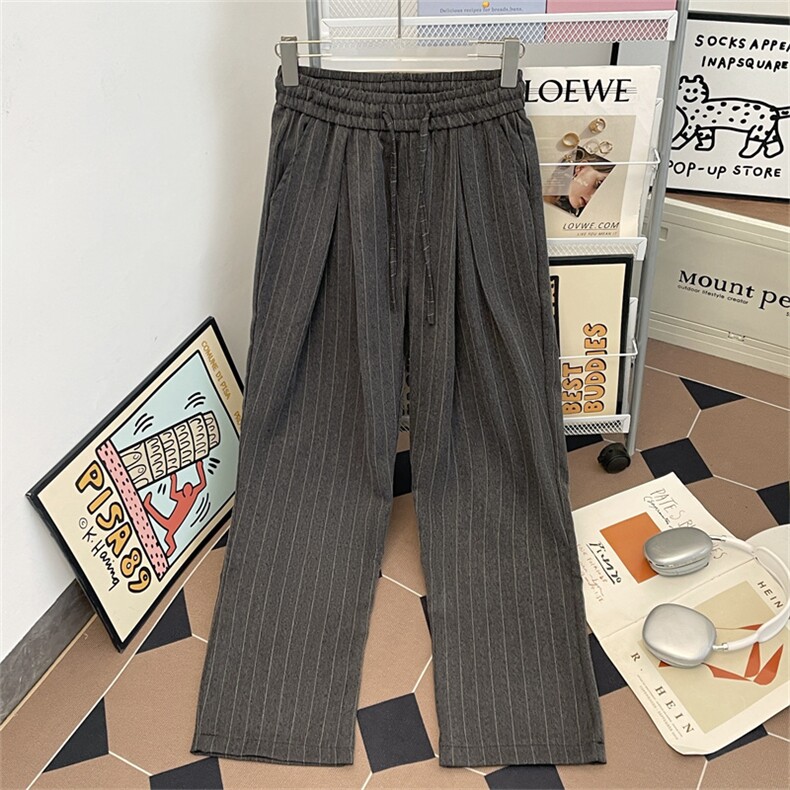 美式复古竖条纹松紧休闲裤潮流宽松设计直筒裤，男装休闲裤，星座410-6（原星座1304-1）